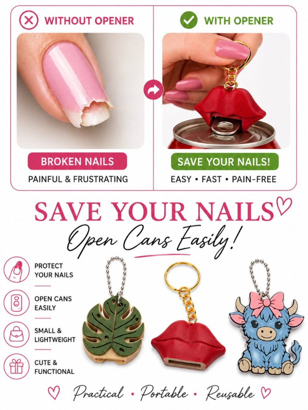 Save Your Nails Can Opener Keychain | 3D Printed Nail Saver Tool